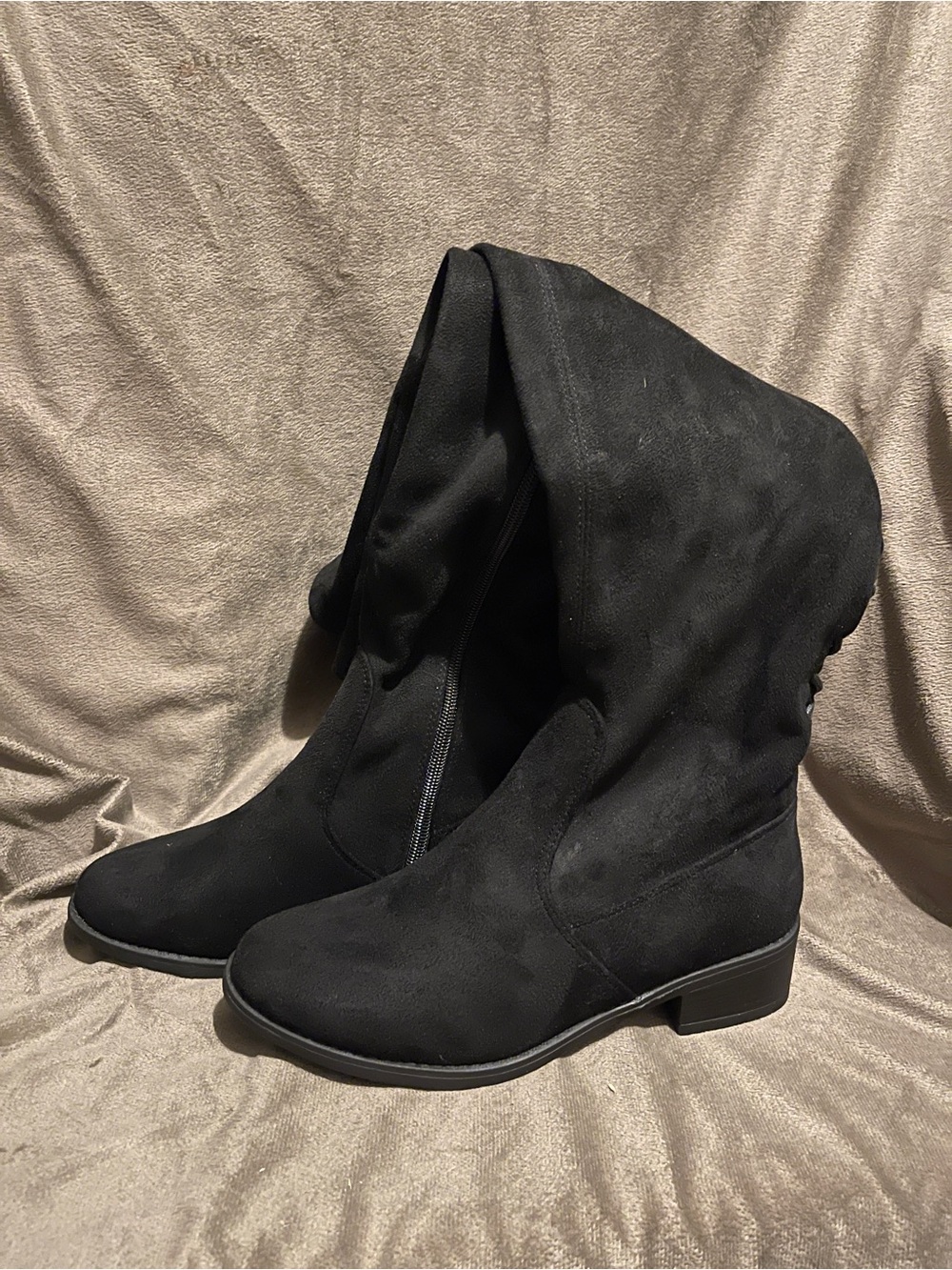 Top Moda Black Zip up Laced Thigh High Heeled Boots Sz 6.5